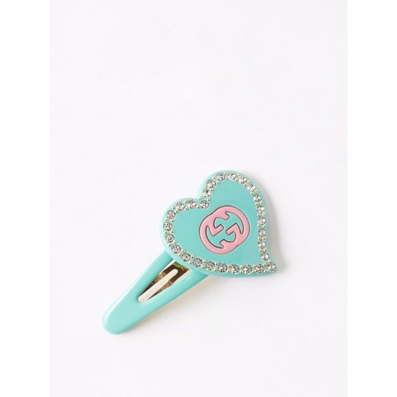 NEW GUCCI Green GG Heart Hair Clip 100% Authentic - Picture 1 of 10